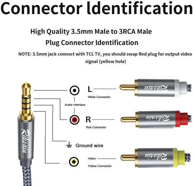 Alt view image 3 of 7 - 3.5mm to RCA Cable Audio Video Cables, 3.3FT/1M 3.5mm 1/8 TRRS to 3-Male RCA Adapter Stereo AUX Cord AV Cable for Camcorders, Handycam, MP3, Tablet, Speaker, Home Theater, DVD Player & More