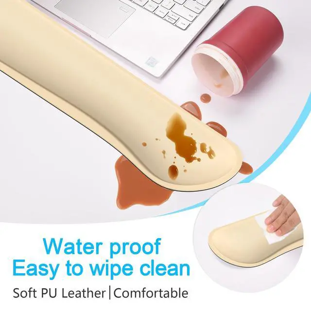 Alt view image 3 of 7 - Keyboard Wrist Rest Set, Cute PU Leather Wrist Cushion for Computer Keyboard and Mousepad, Memory Foam Mouse Pad Rests Support with Non-Slip Base for Typing Pain Relief Laptop, Colonial White
