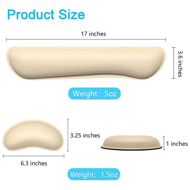 Alt view image 6 of 7 - Keyboard Wrist Rest Set, Cute PU Leather Wrist Cushion for Computer Keyboard and Mousepad, Memory Foam Mouse Pad Rests Support with Non-Slip Base for Typing Pain Relief Laptop, Colonial White