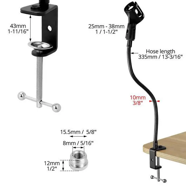 Alt view image 6 of 7 - 13" Gooseneck Microphone Stand Flexible Desktop Clamp-On Mic Mount