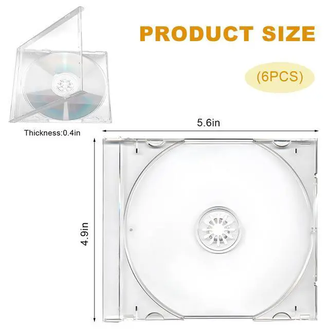 Alt view image 2 of 6 - 6 PCS Standard Single Clear CD Jewel Case, 10 mm CD Storage Case Disc Collection Organizer with Assembled Tray, Single Disc Protective Covers Plastic Replacement Box (Transparent)