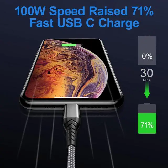 Alt view image 3 of 7 - USB C to USB C Cable, 2Pack 100W 6ft USB C Charger Cable Fast Charging for Android/Phone/Pad, Type C to Type C Charger Braided USB Cable Compatible withi Phone 15 Pro Plus Max Silver
