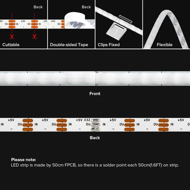 Alt view image 5 of 7 - FCOB COB WS2812B IC RGB LED Strip DC5V 16.4FT 800LED 5mm IP30 | Individual Addressable UL Listed Dream Color High Density Tape Light For Decor(No Adapter or Controller)