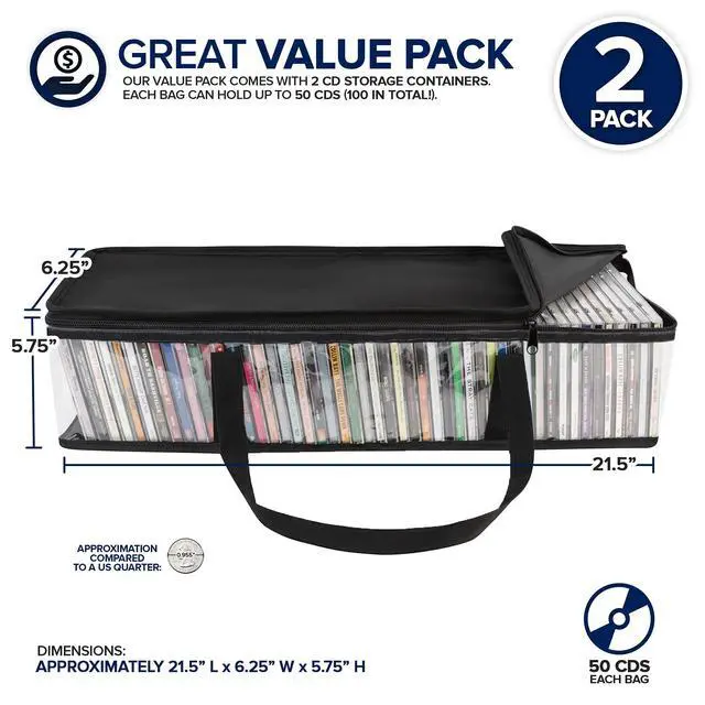Alt view image 3 of 6 - CD Storage Bags (2 Pack) - Transparent PVC Media Storage - Water Resistant Holder Case With Handles - Clear Plastic Carrying Game Bag for Albums, Video Games, Books
