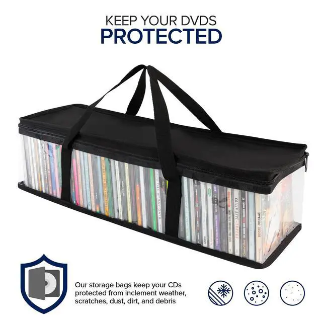 Alt view image 5 of 6 - CD Storage Bags (2 Pack) - Transparent PVC Media Storage - Water Resistant Holder Case With Handles - Clear Plastic Carrying Game Bag for Albums, Video Games, Books