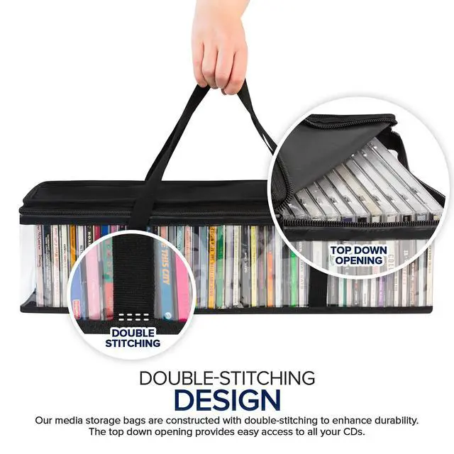 Alt view image 4 of 6 - CD Storage Bags (2 Pack) - Transparent PVC Media Storage - Water Resistant Holder Case With Handles - Clear Plastic Carrying Game Bag for Albums, Video Games, Books