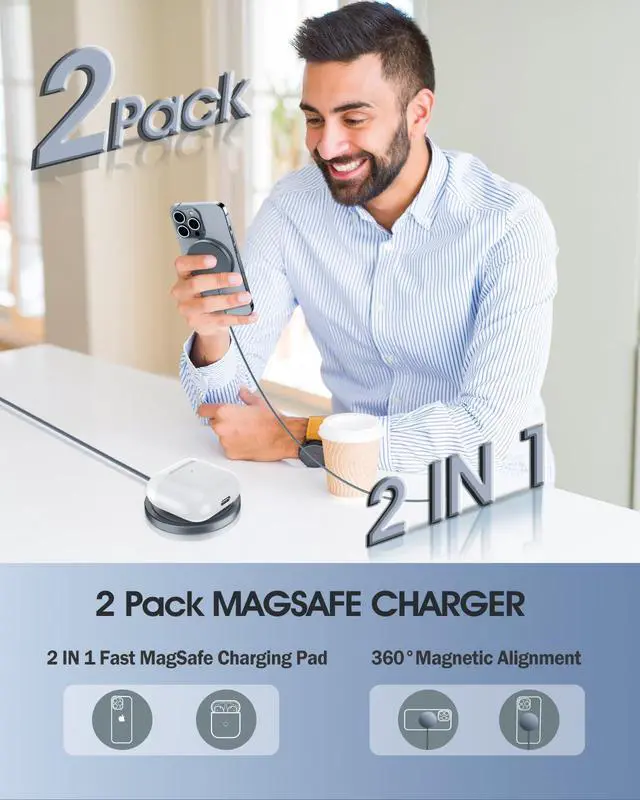 Alt view image 2 of 7 - Magnetic Wireless Charger 15W Fast Charger for Cell Phone 17/ Pro Max/17 Pro/17 Air/16/15/14/13/12 Series 2 Pack Charging Pad for AirPods 3/2/Pro 2/Pro Mag-Safe Original Replacement