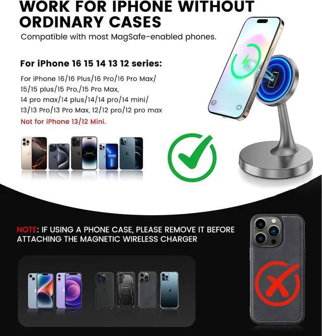 Alt view image 6 of 7 - Magnetic Wireless Charger iPhone Stand, 15W Fast Mag-Safe Charger iPhone 17/17 Air/17 Pro/17 Pro Max 16/15/14/13/12 Series Magnet Wireless Charging Station/Pad/AirPods for Home, Office, Travel