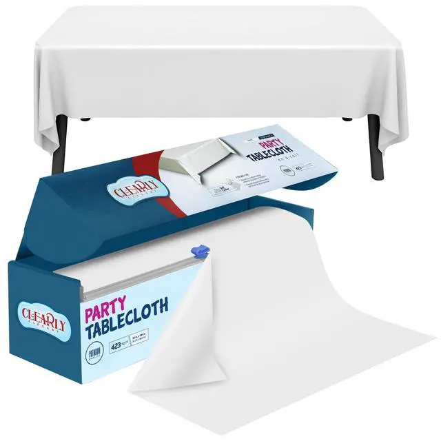 Alt view image 2 of 7 - White Plastic Tablecloth Roll with Cutter, 423 Sq.Ft (52"x1181") Extra Large Disposable Picnic Table Cover, Plastic Table Cloth Disposable for Parties, Events and Outdoor Gatherings