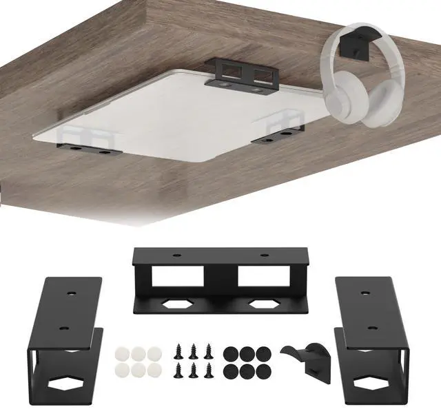 Main image of Under Desk Laptop Mount Metal Under Desk Laptop Holder with Anti-Scratch Pads Compatible with Lenovo HP Asus Acer Laptop,Mac Mini,Macbook,Keyboard Under Desk Shelf Tray with Headphone Hanger