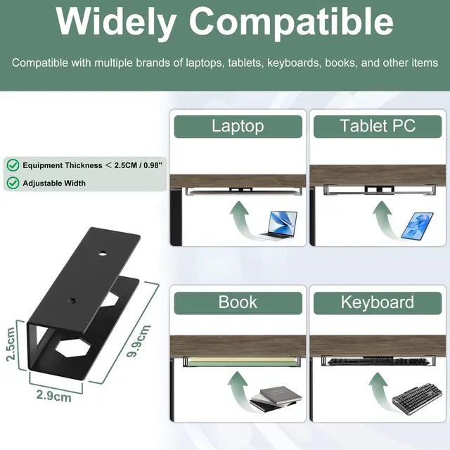 Alt view image 6 of 7 - Under Desk Laptop Mount Metal Under Desk Laptop Holder with Anti-Scratch Pads Compatible with Lenovo HP Asus Acer Laptop,Mac Mini,Macbook,Keyboard Under Desk Shelf Tray with Headphone Hanger