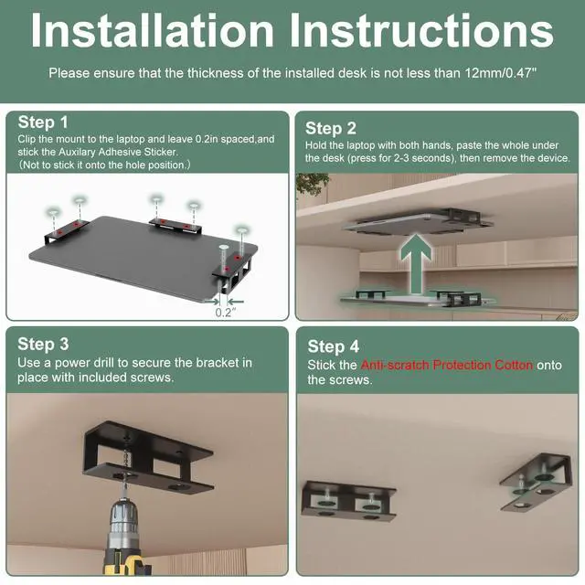 Alt view image 7 of 7 - Under Desk Laptop Mount Metal Under Desk Laptop Holder with Anti-Scratch Pads Compatible with Lenovo HP Asus Acer Laptop,Mac Mini,Macbook,Keyboard Under Desk Shelf Tray with Headphone Hanger