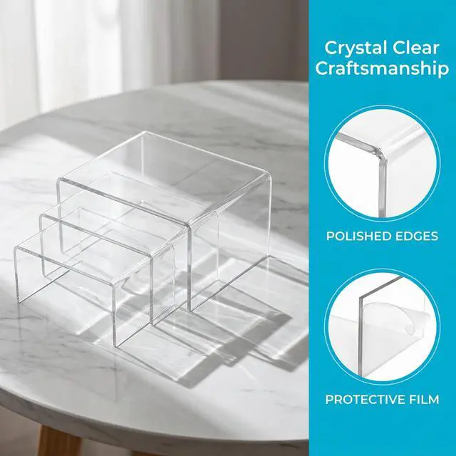 Alt view image 4 of 7 - Set of 9 Clear Acrylic Display Risers for Figures, Buffets, Cupcakes and Jewelry Display Stands