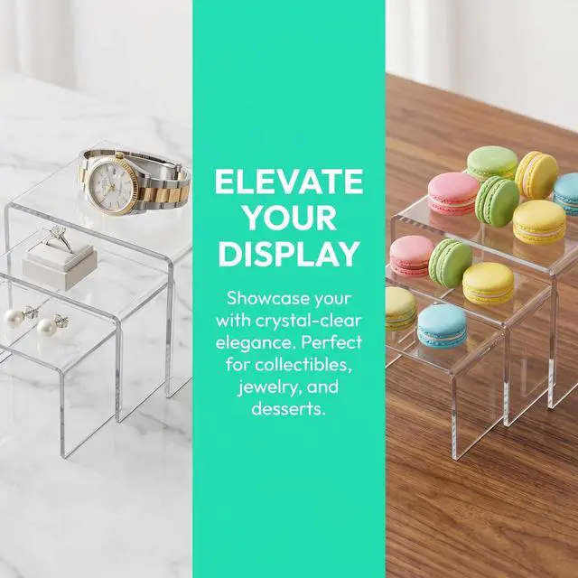 Alt view image 6 of 7 - Set of 9 Clear Acrylic Display Risers for Figures, Buffets, Cupcakes and Jewelry Display Stands