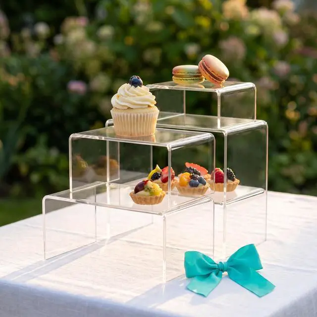 Alt view image 7 of 7 - Set of 9 Clear Acrylic Display Risers for Figures, Buffets, Cupcakes and Jewelry Display Stands