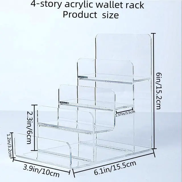 Alt view image 3 of 7 - Acrylic Wallet Display Stand Purse Handbag Organizer, Clear Jewelry Riser Display Stand Purse Display Rack, Acrylic Display Shelf for Cosmetic Perfume Jewelry Sunglasses Handbag (4 Tier)