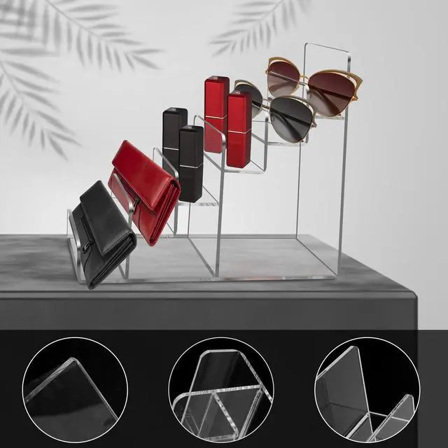 Alt view image 5 of 7 - Acrylic Wallet Display Stand Purse Handbag Organizer, Clear Jewelry Riser Display Stand Purse Display Rack, Acrylic Display Shelf for Cosmetic Perfume Jewelry Sunglasses Handbag (4 Tier)