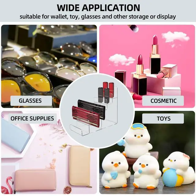 Alt view image 6 of 7 - Acrylic Wallet Display Stand Purse Handbag Organizer, Clear Jewelry Riser Display Stand Purse Display Rack, Acrylic Display Shelf for Cosmetic Perfume Jewelry Sunglasses Handbag (4 Tier)