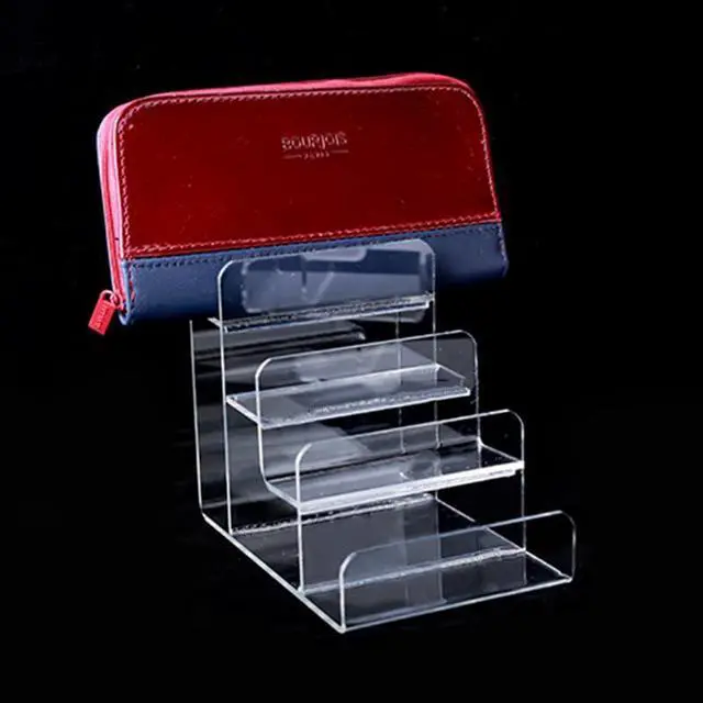 Alt view image 7 of 7 - Acrylic Wallet Display Stand Purse Handbag Organizer, Clear Jewelry Riser Display Stand Purse Display Rack, Acrylic Display Shelf for Cosmetic Perfume Jewelry Sunglasses Handbag (4 Tier)
