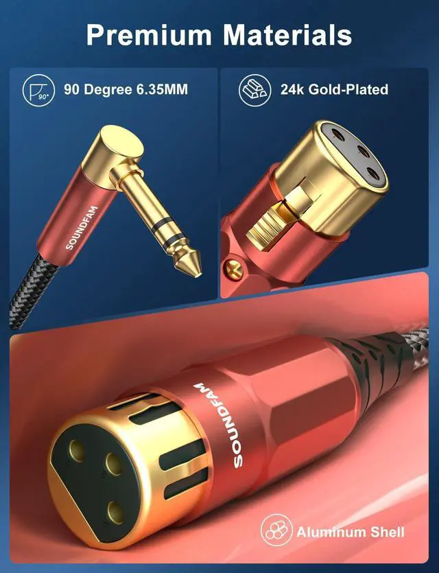Alt view image 5 of 7 - Female XLR to 1/4" Cable 90° Right Angle 6.35mm TRS to XLR Female Balanced Interconnect Cable for Guitar, Subwoofer, Mixer, Microphone(3 Feet/1 Meter)