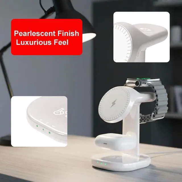 Alt view image 5 of 6 - 3 in 1 Wireless Charging Station for Magsafe Charger Stand,Magnetic Phone Charger for iPhone,for Apple Watch,for Airpods,for Magsafe Charging Station (White)