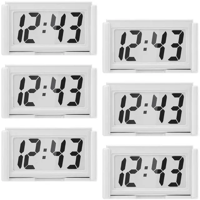Main image of 6 Pieces Mini Digital Clock Small Digital Clock Stick on Battery Operated Self Adhesive Bracket for Car Dashboard Fridge (White)