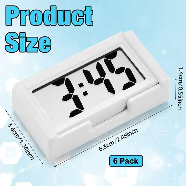Alt view image 2 of 6 - 6 Pieces Mini Digital Clock Small Digital Clock Stick on Battery Operated Self Adhesive Bracket for Car Dashboard Fridge (White)