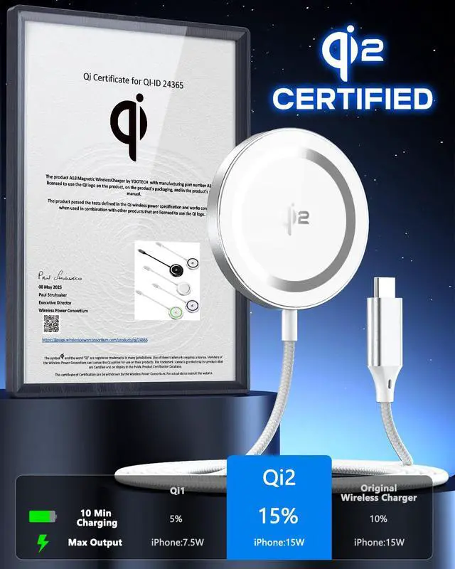 Alt view image 3 of 7 - for Mag-Safe Charger, Qi2 Certified Super Fast Wireless Charging Pad, Real 15W Magnetic Charging Compatible with iPhone 17/17 Pro/17 Pro Max/Air/16/15/14/13/12 Series(No Adapter)(Silver)