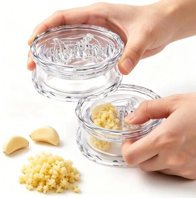 Alt view image 2 of 7 - 4 Pack Garlic Presses Clear, Manual Garlic Twister Masher,Plastic Garlic Grinder and Mincer Tool Dishwasher Safe & Easy to Clean Rotary Chopper for Garlic, Chili, Onion and Ginger