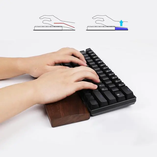 Alt view image 2 of 6 - Keyboard Wooden Wrist Rest, Black Walnut Solid Wood Non-Slip Ergonomic Palm Rest for Compact 60% Keyboard, Durable and Easy to Clean