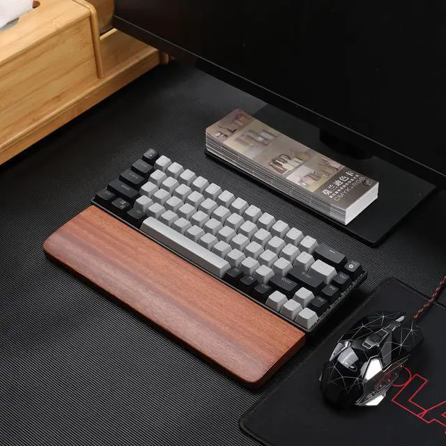 Alt view image 5 of 6 - Keyboard Wooden Wrist Rest, Black Walnut Solid Wood Non-Slip Ergonomic Palm Rest for Compact 60% Keyboard, Durable and Easy to Clean