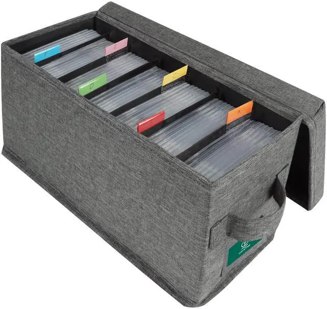 Main image of CD Storage Box with Lid, Practical CD Case Holder Organizer with Index Labels, 14.6 x 5.7 x 6.1 Inches to Store up to 35 CDs Jewel Cases and 193 Discs - Grey