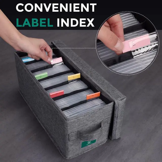 Alt view image 4 of 7 - CD Storage Box with Lid, Practical CD Case Holder Organizer with Index Labels, 14.6 x 5.7 x 6.1 Inches to Store up to 35 CDs Jewel Cases and 193 Discs - Grey