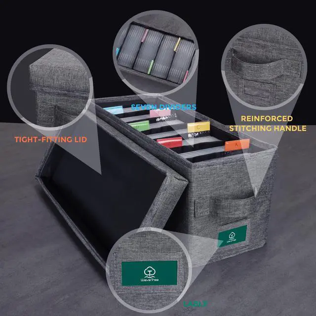 Alt view image 5 of 7 - CD Storage Box with Lid, Practical CD Case Holder Organizer with Index Labels, 14.6 x 5.7 x 6.1 Inches to Store up to 35 CDs Jewel Cases and 193 Discs - Grey