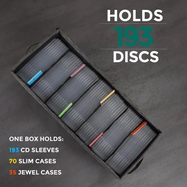 Alt view image 3 of 7 - CD Storage Box with Lid, Practical CD Case Holder Organizer with Index Labels, 14.6 x 5.7 x 6.1 Inches to Store up to 35 CDs Jewel Cases and 193 Discs - Grey