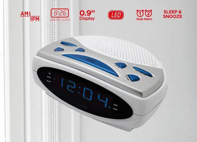 Alt view image 3 of 5 - HX-137CR Alarm Clock Radio, 0.9 Blue LED Display (White)
