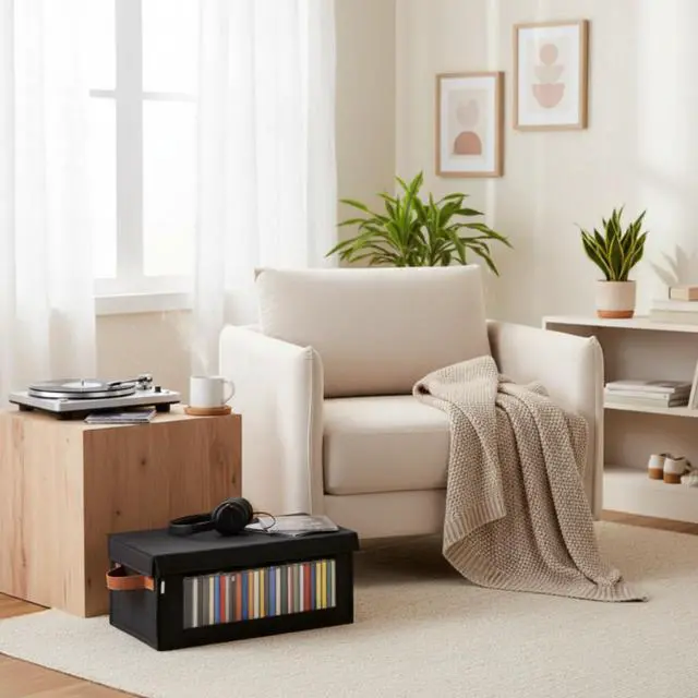 Alt view image 6 of 7 - 2 Packs Cd Storage Box (15.7 x 6.5 x 6.1 Inch, Holds 60-74 Full Jewel Case Cds) with Visible Window, Stackable Holder with Front Zipper, Dustproof Lid & Handles