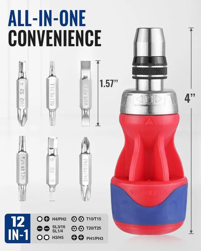 Alt view image 2 of 6 - 12-in-1 Stubby Ratcheting Multi-bit Screwdriver, Short Screw Drivers with Magnetic, Quick-load Mechanism, Premium S2 Steel, Small Screwdriver with Double End Bits in Handle