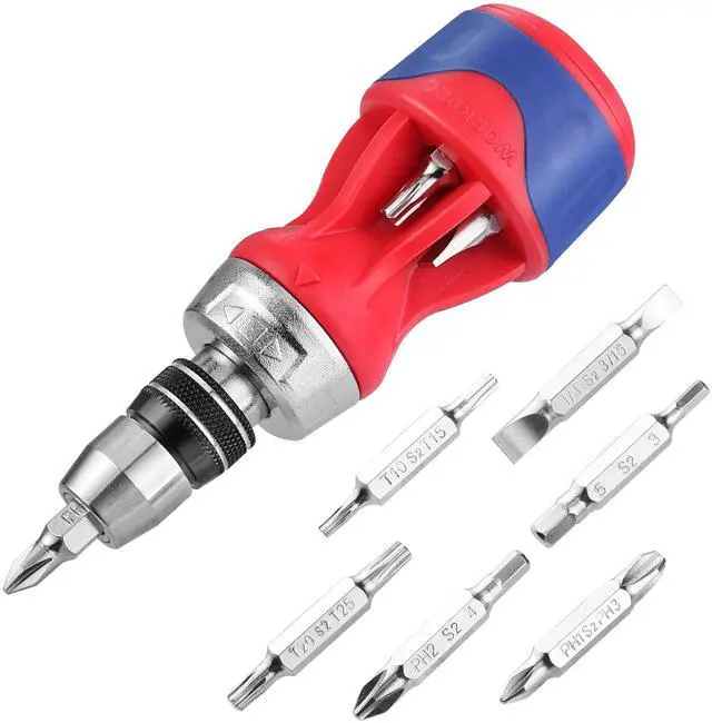 Main image of 12-in-1 Stubby Ratcheting Multi-bit Screwdriver, Short Screw Drivers with Magnetic, Quick-load Mechanism, Premium S2 Steel, Small Screwdriver with Double End Bits in Handle