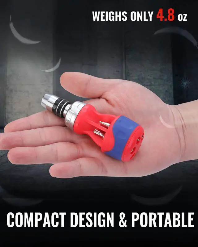 Alt view image 5 of 6 - 12-in-1 Stubby Ratcheting Multi-bit Screwdriver, Short Screw Drivers with Magnetic, Quick-load Mechanism, Premium S2 Steel, Small Screwdriver with Double End Bits in Handle