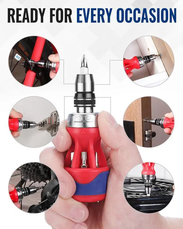 Alt view image 6 of 6 - 12-in-1 Stubby Ratcheting Multi-bit Screwdriver, Short Screw Drivers with Magnetic, Quick-load Mechanism, Premium S2 Steel, Small Screwdriver with Double End Bits in Handle