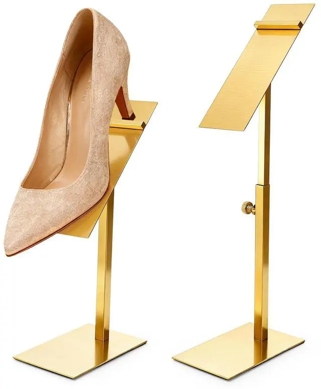 Main image of 2 Pack Shoe Display Stand Stainless Steel, Gold Shoe Riser Adjustable Height, Metal High Heel Sandal Display Rack Holder for Home Closet, Boutique, Store