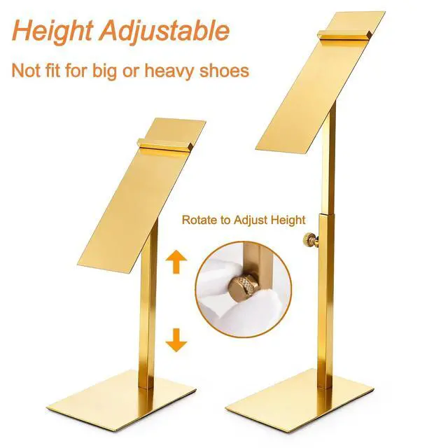 Alt view image 5 of 7 - 2 Pack Shoe Display Stand Stainless Steel, Gold Shoe Riser Adjustable Height, Metal High Heel Sandal Display Rack Holder for Home Closet, Boutique, Store