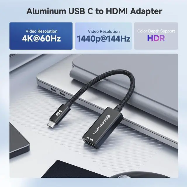 Alt view image 2 of 7 - Braided Aluminum USB C to HDMI Adapter, 4K USB-C to HDMI