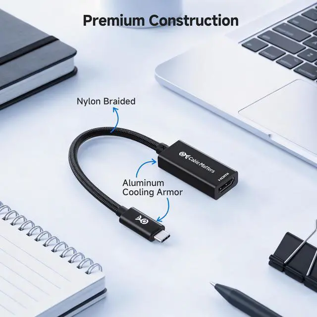 Alt view image 6 of 7 - Braided Aluminum USB C to HDMI Adapter, 4K USB-C to HDMI