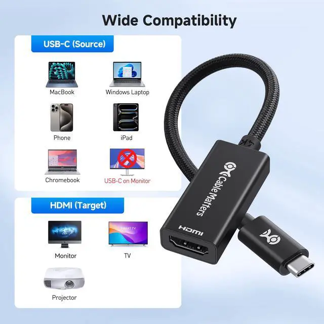 Alt view image 7 of 7 - Braided Aluminum USB C to HDMI Adapter, 4K USB-C to HDMI