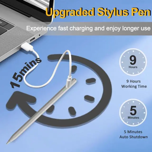Alt view image 3 of 7 - Stylus Pen for iPad 2026-2018, 15 Mins Fast Charge Pencil for iPad A16 11th/10th/9-6th Generation, Air M4 M3 M2 11"/13"/5-3rd, Pro M4 11/12.9/13, Mini A17 Pro/6/5th, Tilt Sensitivity Palm Rejection