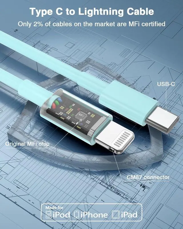 Alt view image 2 of 6 - USB C to Lightning Cable (2pack 6ft), Apple MFi Certified iPhone Fast Charger 2m, Power Delivery Original Type C Charging Cord for Apple iPhone 13/12/11 Pro/11/XS MAX/XR/8/7/6s Plus,iPad