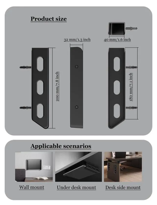 Alt view image 2 of 7 - Universal Laptop Wall Mount or Under Desk Mount Holder, (Black)