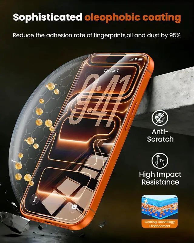 Alt view image 4 of 7 - 3 Pack Anti Blue Light Screen Protector for iPhone 17 Pro, with Easy Installation Kit